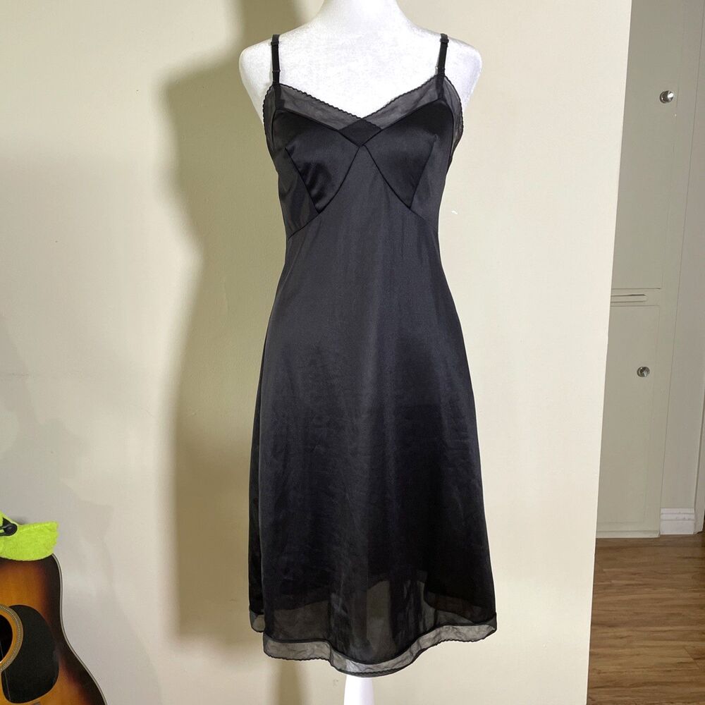 Vintage Sliperfection Black Nylon Tricot Slip Nightgown Size 36 Made USA 70s 80s